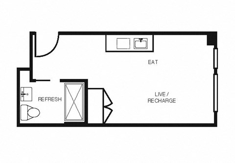 Floor plan for studio, 1 bath, 308 sqft